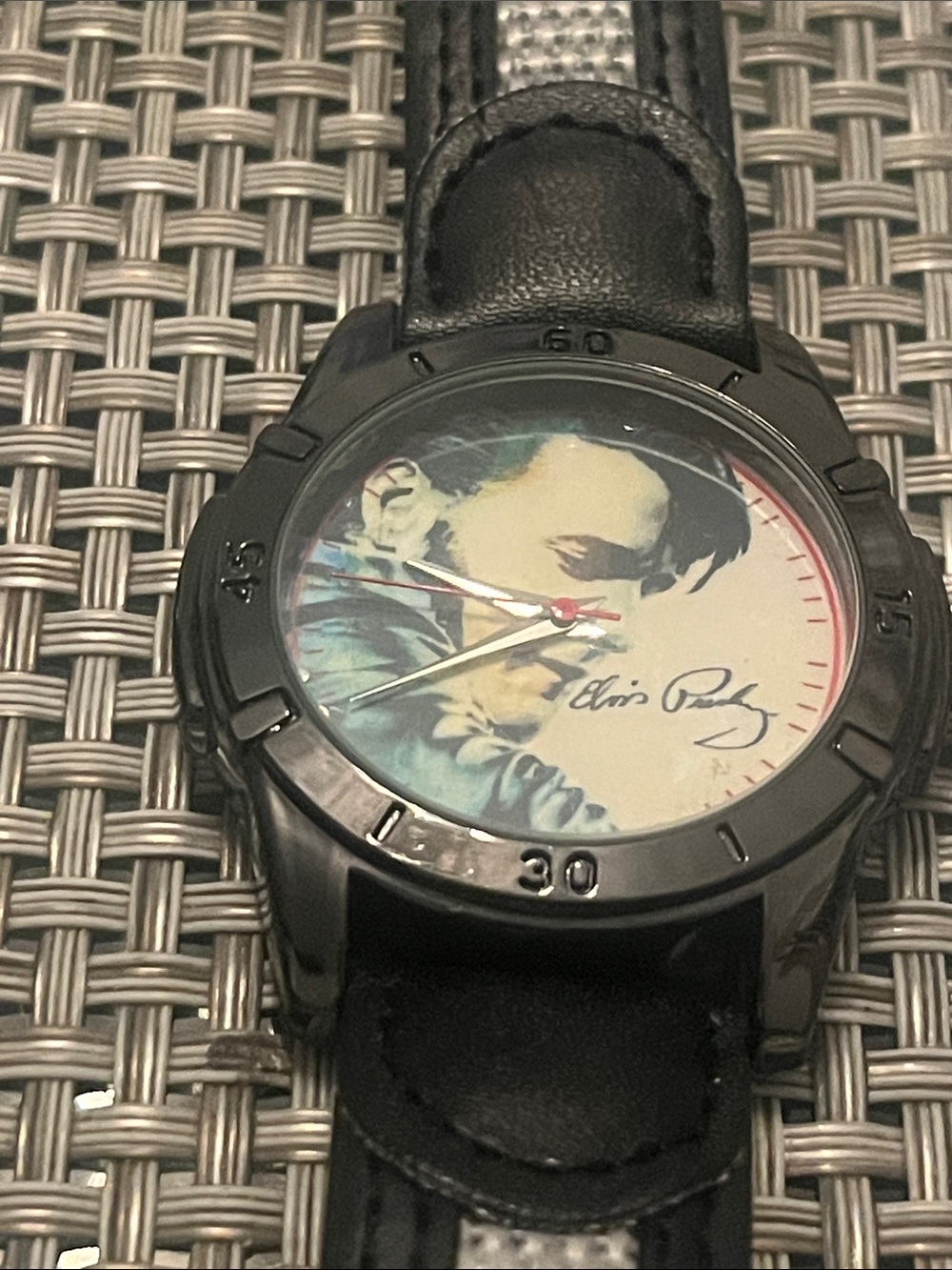 Black Leather Men's Wristwatch with Artistic Dial